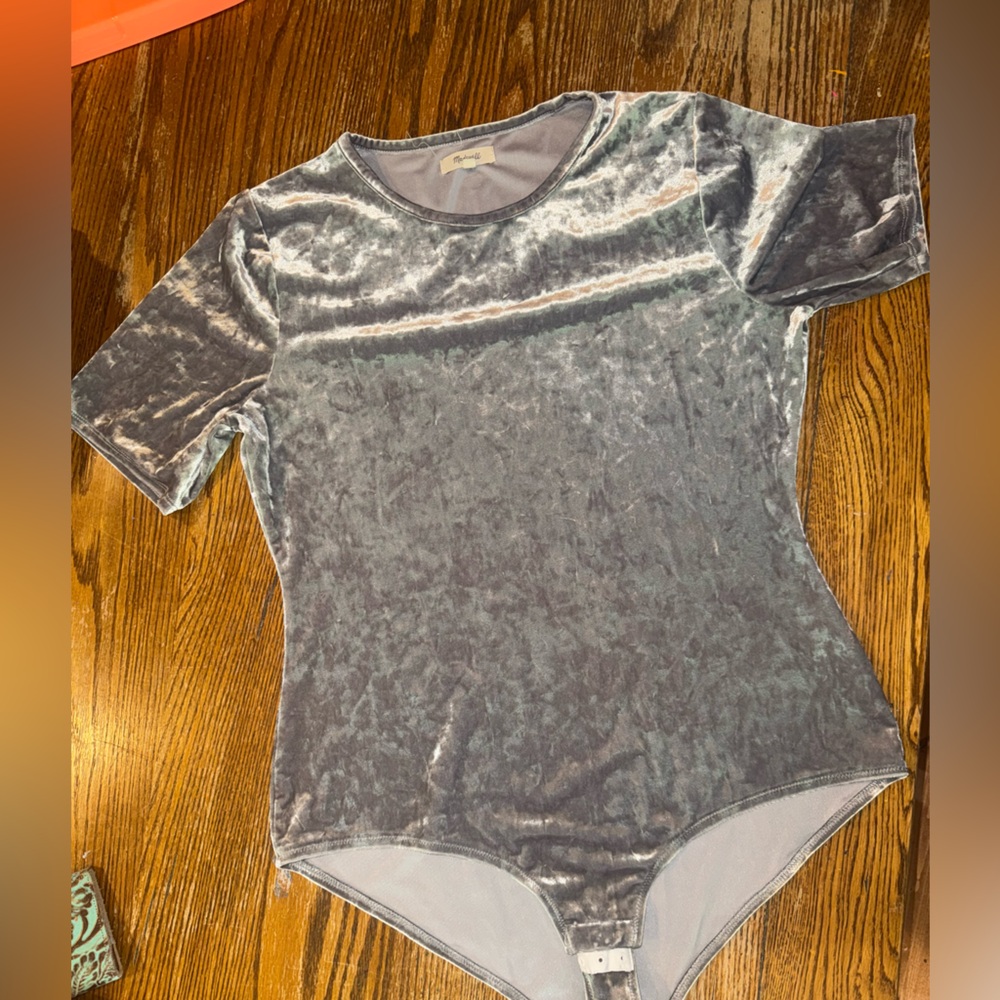 Madewell Gray Velvet Bodysuit